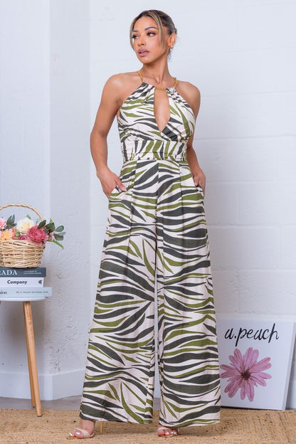 ZEBRA PRINT SLEEVELESS JUMPSUIT