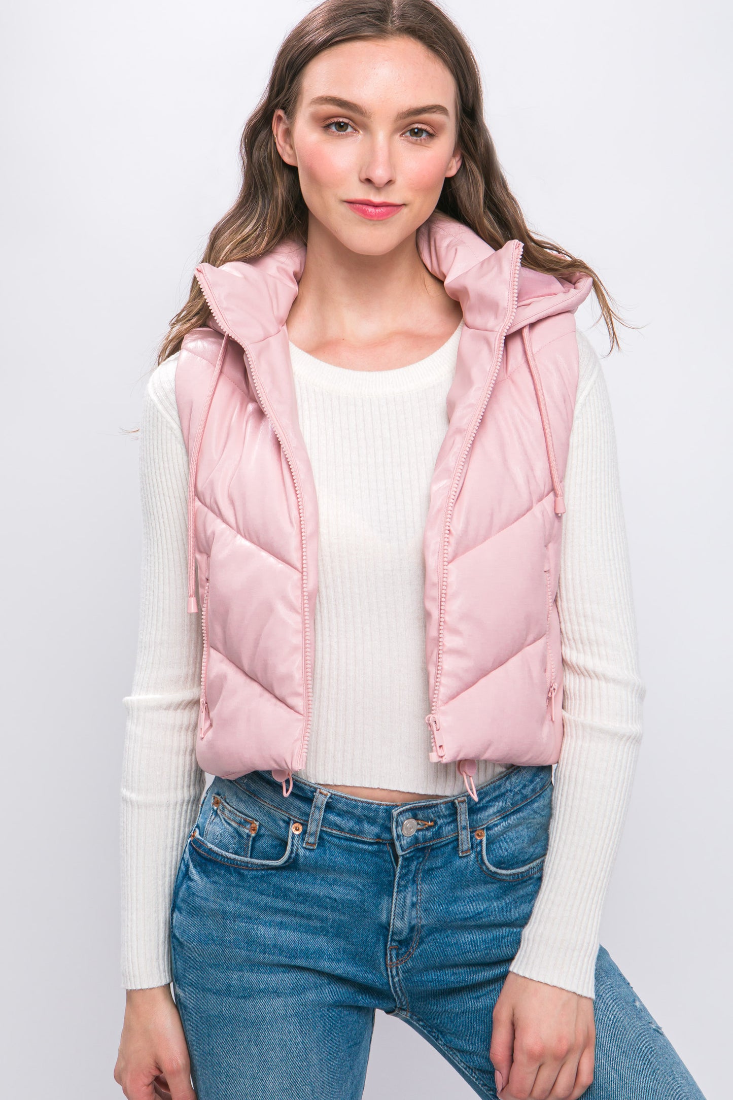 PU Faux Leather Chevron Puffer Vest