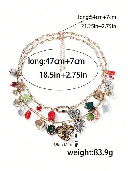 STACKED MULTI LAYER BOHEMIAN PENDANT HEART NECKLACE