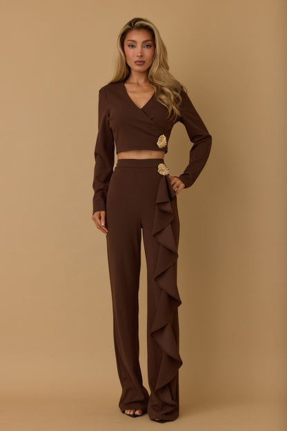LONG SLEEVES CROP TOP PANTS SET
