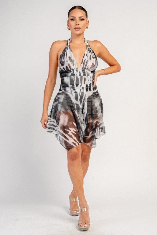 HLATER NECK RUCHED MINI DRESS