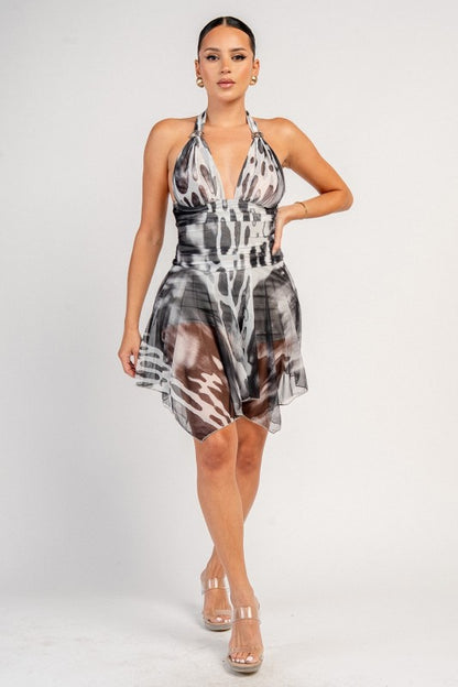 HLATER NECK RUCHED MINI DRESS