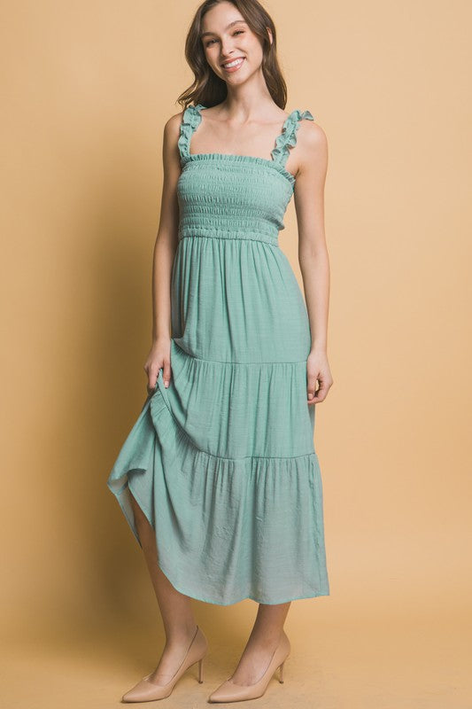 SMOCKED BODICE MAXI DRESS