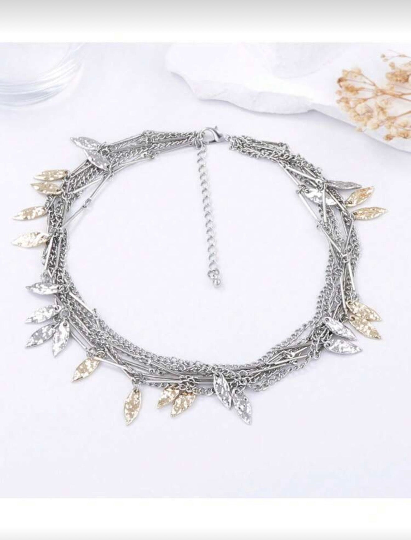 HIGH END MULTI LAYER CHAIN LEAF PENDANT NECKLACE