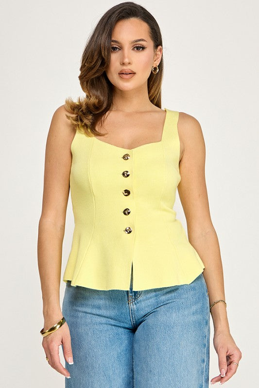 SLEEVELESS GOLD BUTTON PELPUM VEST TOP