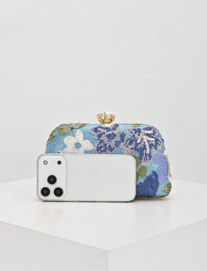 MULTI COLOT SEQUIN FLORAL EVENING CLUTCH BAG