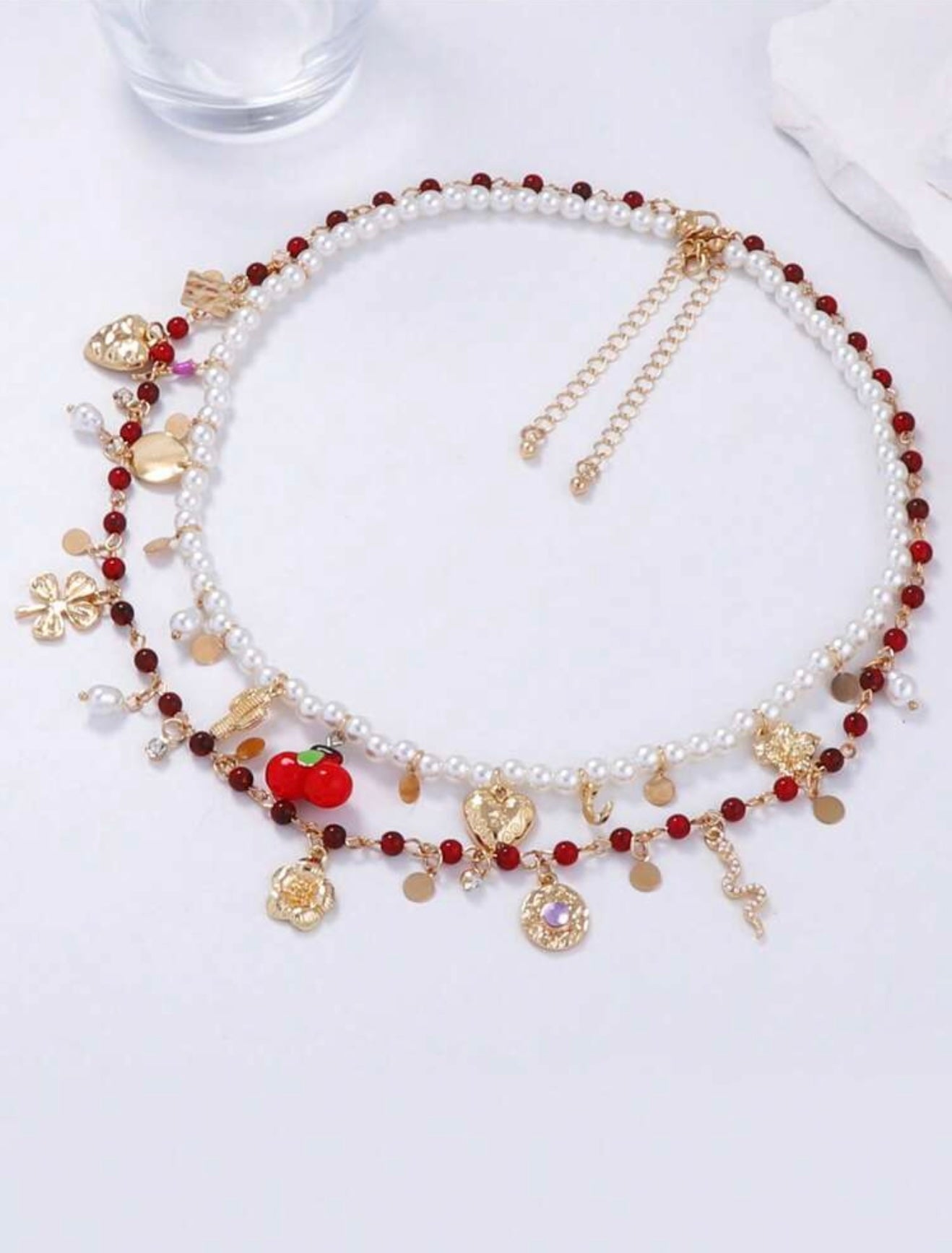 DOUBLE LAYER PEARL GLASS NECKLACE