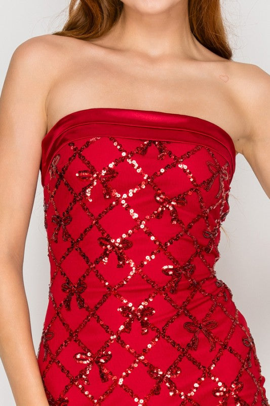 SEQUIN RIBBON BODYCON MINI PARTY DEEAA