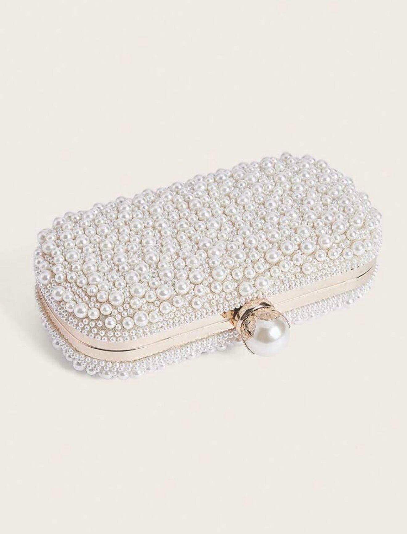 FAUX PEARL BEADED EVENING CLUTCH BAG