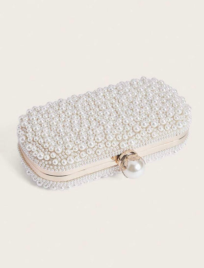 FAUX PEARL BEADED EVENING CLUTCH BAG