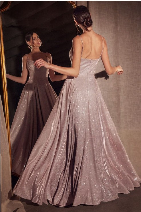 PRINCESS SPAGHETTI STRAP GLITTER MAXI COCKTAIL DRESS