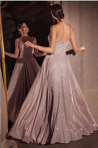 PRINCESS SPAGHETTI STRAP GLITTER MAXI COCKTAIL DRESS