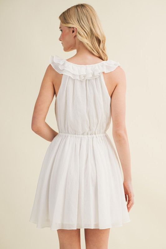 SLEEVELESS RUFFLE MINI DRESS