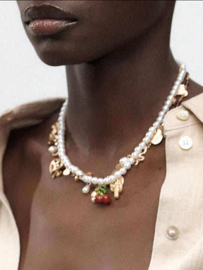 DOUBLE LAYER PEARL GLASS NECKLACE