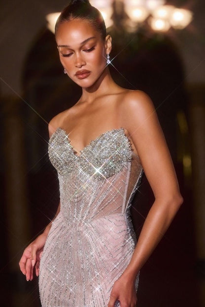 LAVISH CRYSTAL SHEER CORSET BODISE MAXI COCKTAIL DRESS
