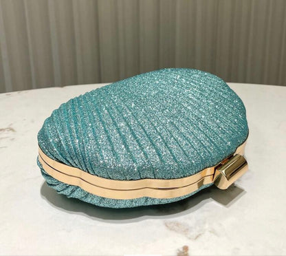 SEASHELL PU LEATHER BOX SHAPED EVENING CLUTCH BAG