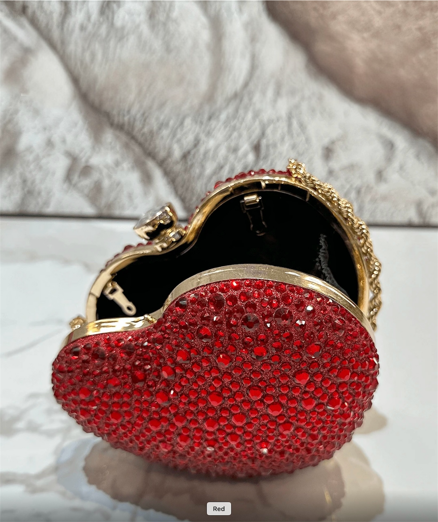 HEART SHAPED RHINESTONE EVENING CLUTH BAG