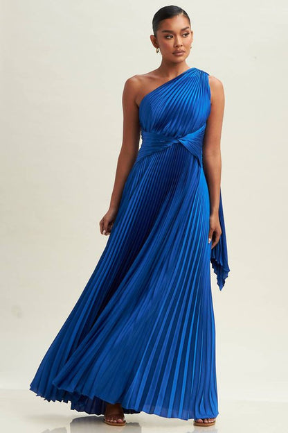 ONE SHOULDER PLEATED MAXI DRESS