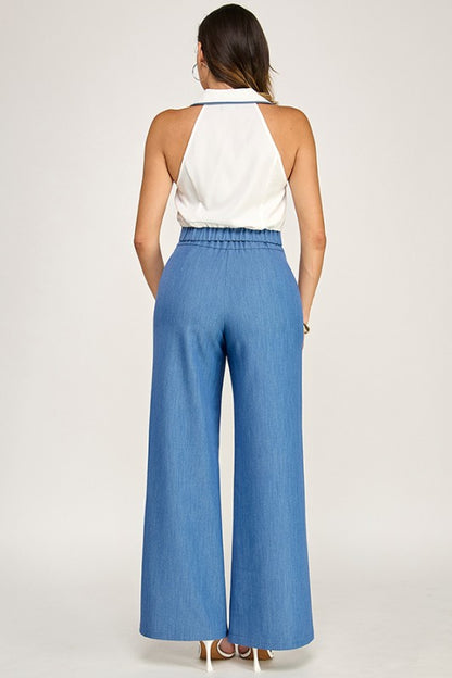 HALTER VEST TOP WITH CONTRAST PANTS SET