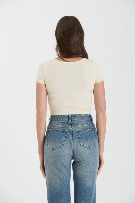 RHINESTONE BOW KEYHOLE SWEATER KNIT CROP TOP