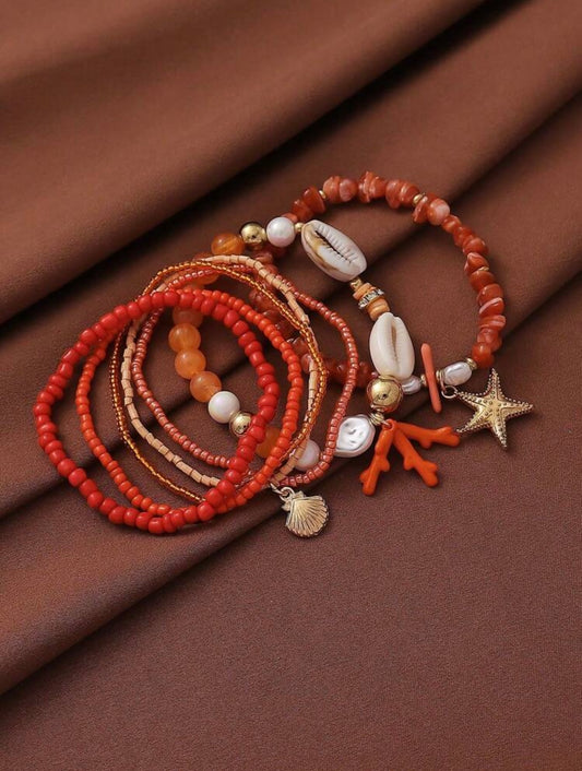 6 PCS BEADED ELASTIC BRACELET