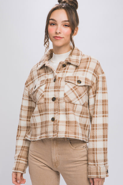 Casual Plaid Button Up Jacket W/Front Pockets