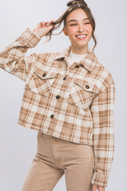 Casual Plaid Button Up Jacket W/Front Pockets