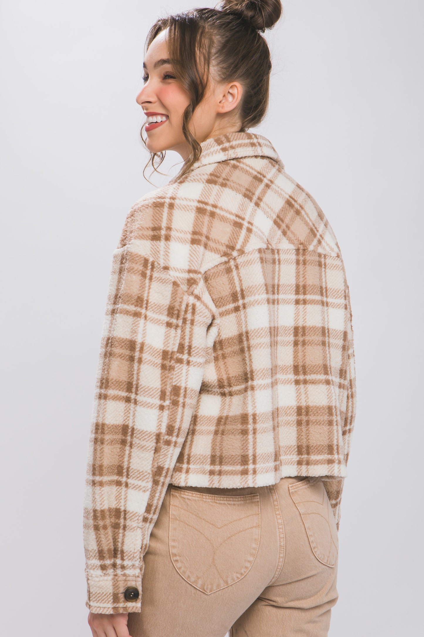 Casual Plaid Button Up Jacket W/Front Pockets