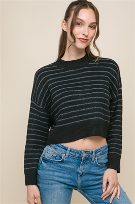 Cropped Stripe Knit Pullover Sweater