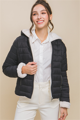 Reversible Faux Sherpa Fleece Puffer Hooded Jacket