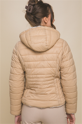 Reversible Faux Sherpa Fleece Puffer Hooded Jacket