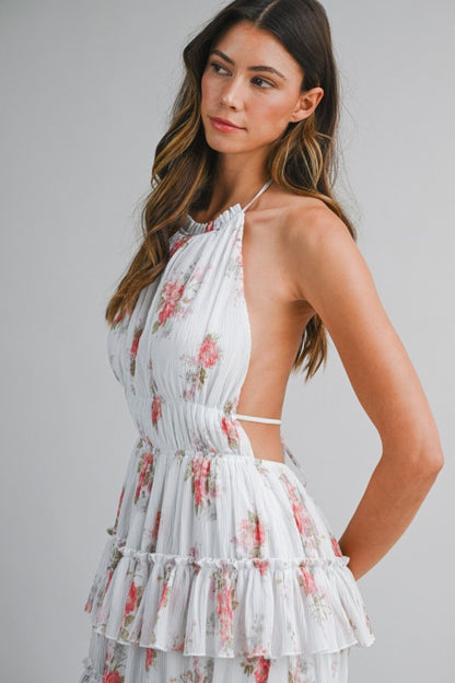 PRINTED FLORAL TIERED MIDI SUMMER DRESS