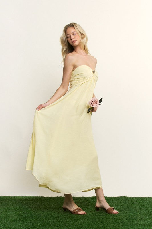 TWISTED STRAPLESS MIDI DRESS
