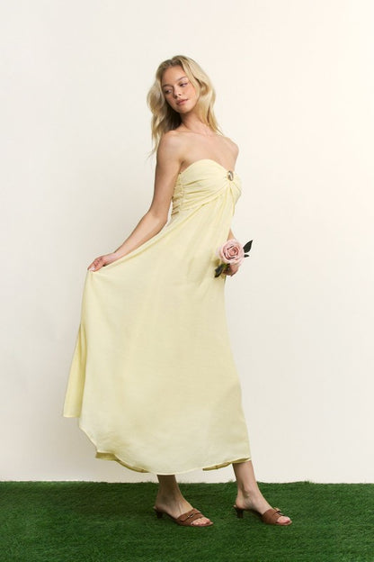 TWISTED STRAPLESS MIDI DRESS