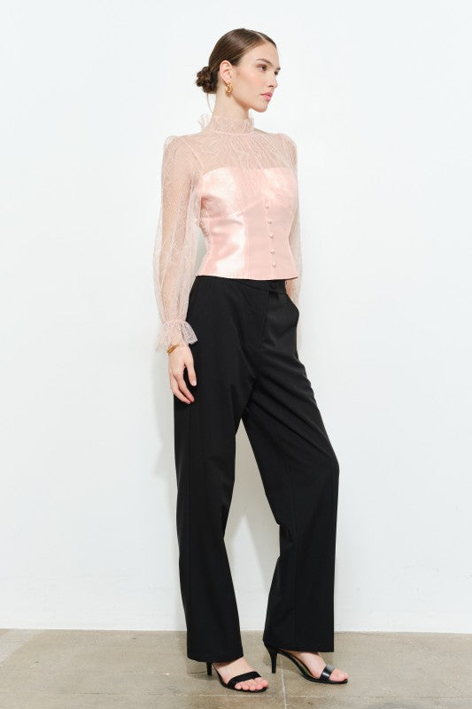 LUXE LACE MOCK NECK LONG SLEEVES BLOUSE