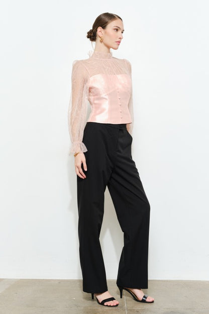 LUXE LACE MOCK NECK LONG SLEEVES BLOUSE