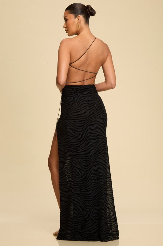 TEXTURE VELVET MESH MAXI DRESS