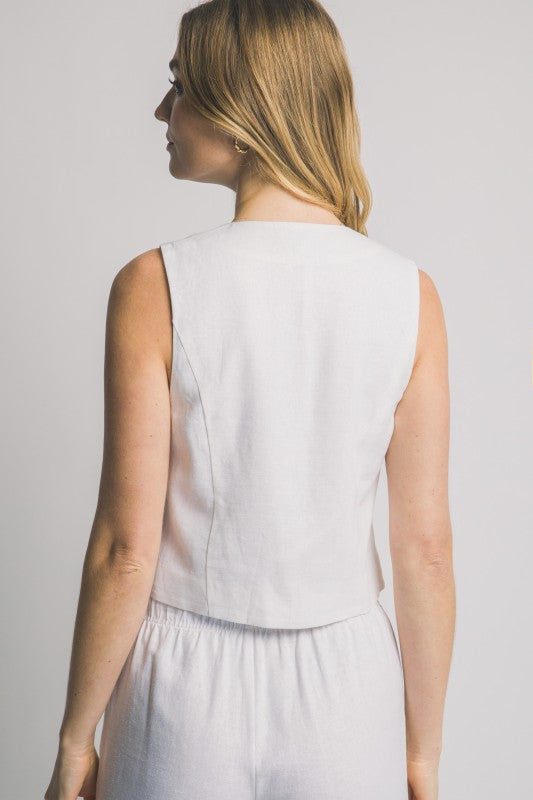 LINEN TIE FRONT VEST PANTS SET