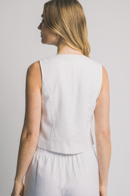 LINEN TIE FRONT VEST PANTS SET