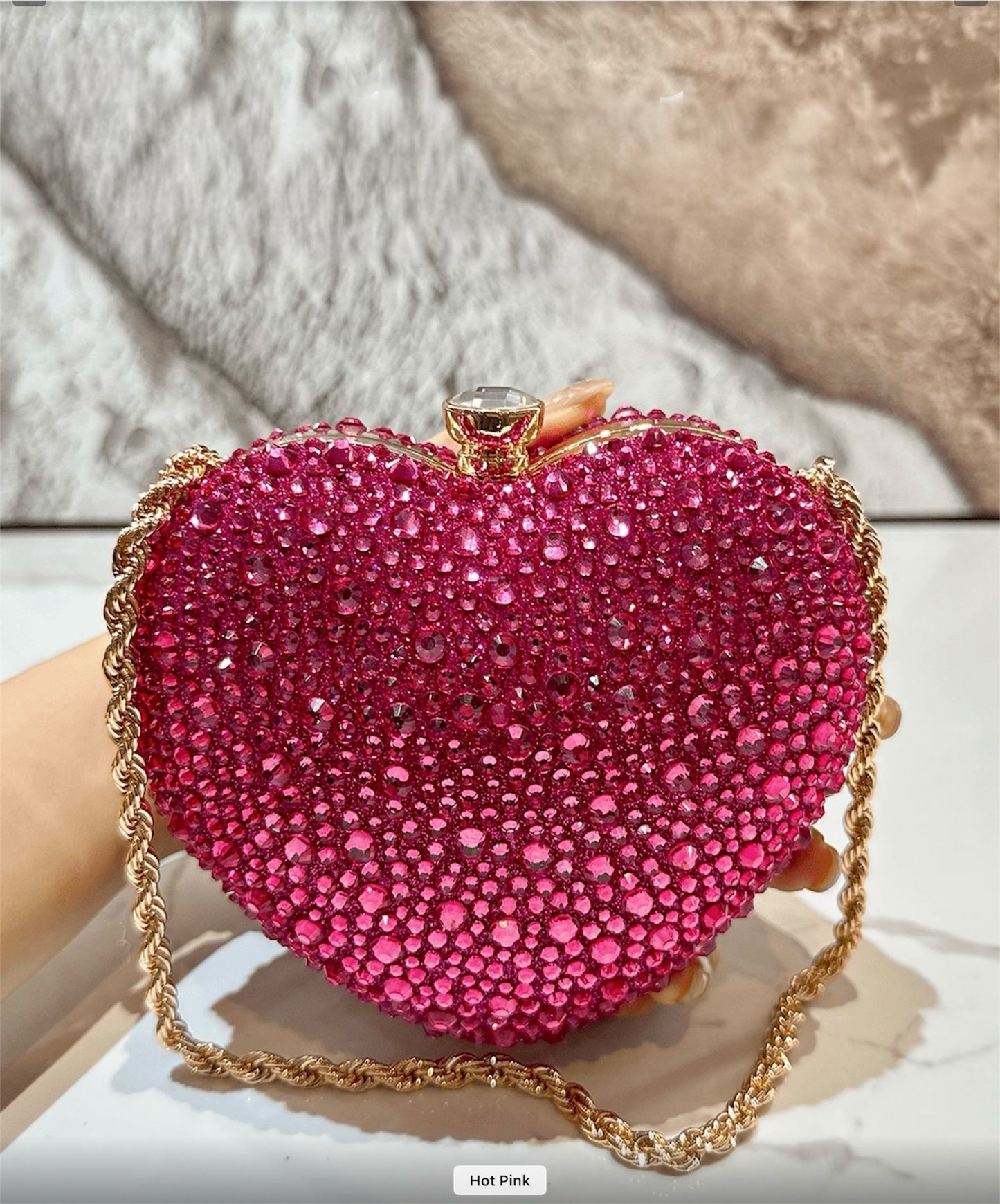 HEART SHAPED RHINESTONE EVENING CLUTH BAG