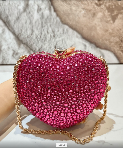 HEART SHAPED RHINESTONE EVENING CLUTH BAG