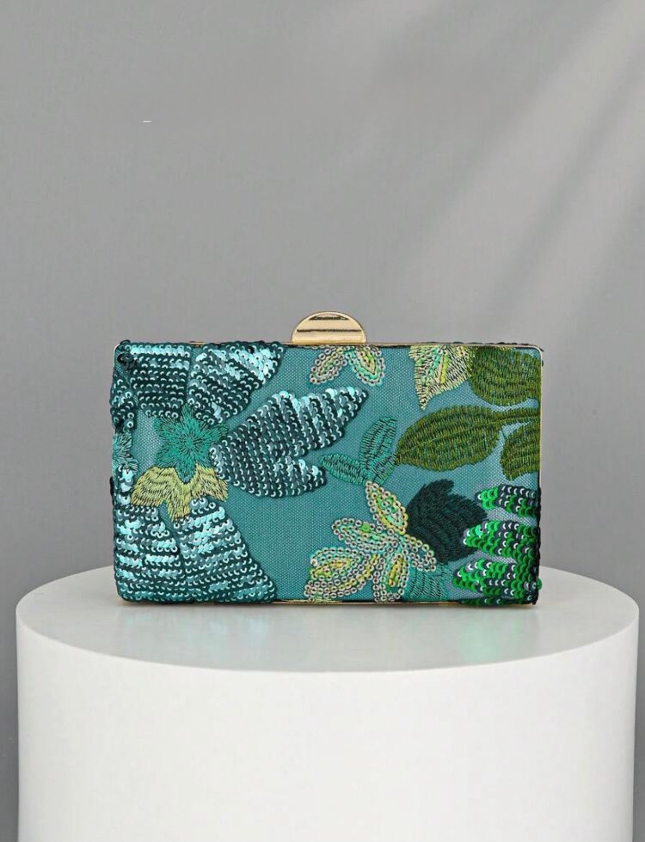 SEQUIN EMBROIDERED FLORAL CLUTCH BAG
