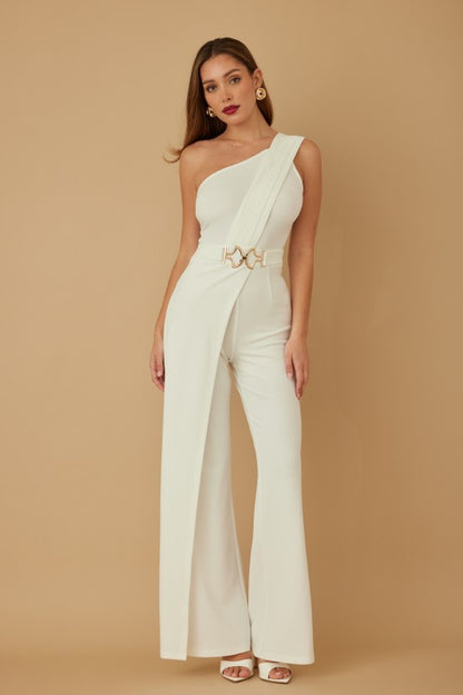 ONE SHOULDER BELTED JUMPSUIT