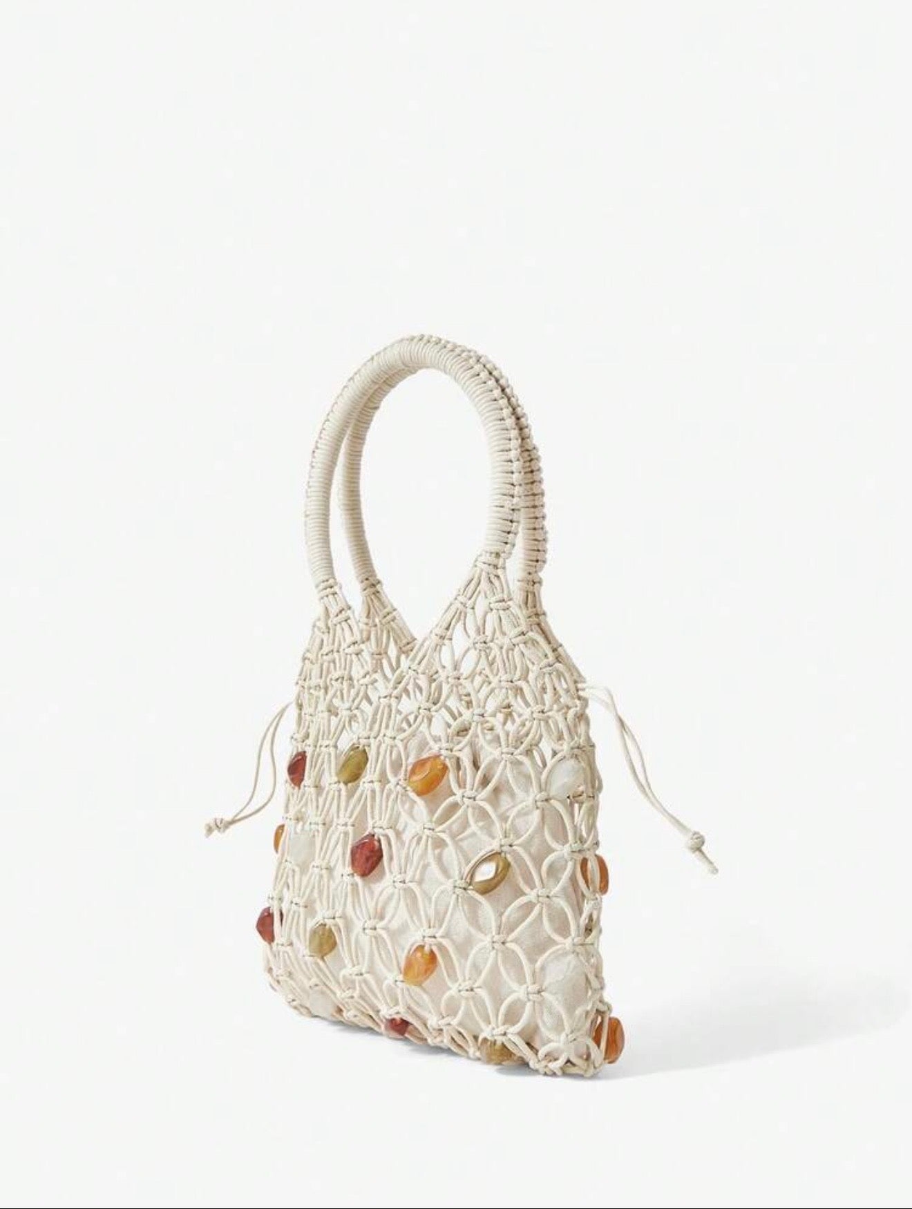 TOP HAND WOOVEN BEACH HANDBAG WITH COLORFUL BEADS