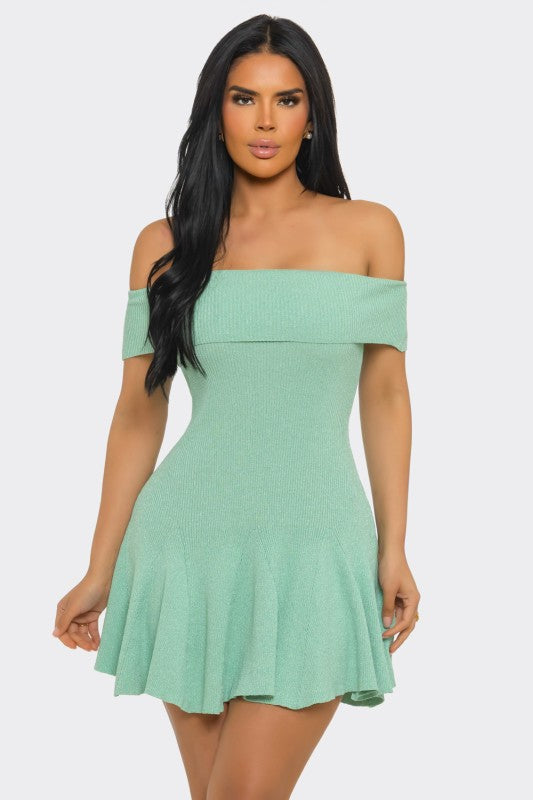 KNIT OFF SHOULDER MINI SUMMER DRESS