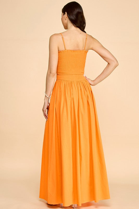 LINEN SMOCKED TANK WITH MATCHING MAXI SKIRT SET