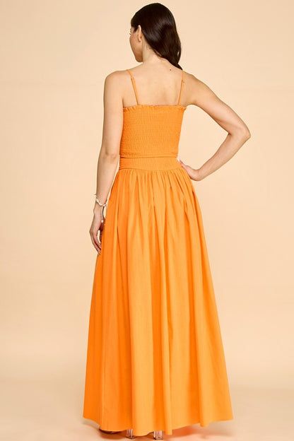 LINEN SMOCKED TANK WITH MATCHING MAXI SKIRT SET