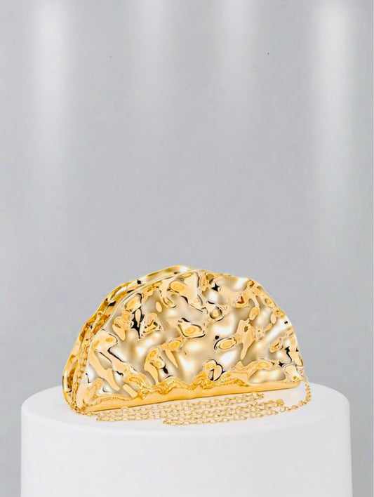 VINTAGE METAL FAN SHAPED EVENING CLUTCH BAG