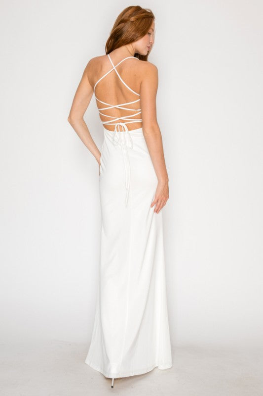 SOLID PREMIUM BODYCON MESH MAXI COCKTAIL DRESS