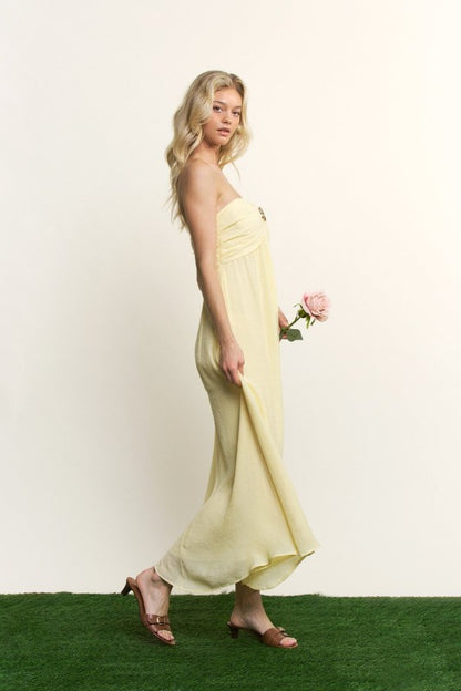 TWISTED STRAPLESS MIDI DRESS